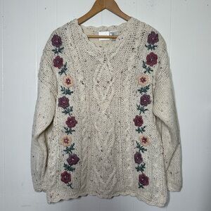 Vintage Needles & Yarn Floral Cable Knit Sweater - Size L